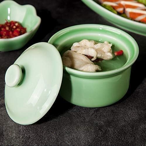Home Big Wrist Creative Paragraph Solid Color Glazed Ceramic Bird's nest Soup Cup Porridge Hotel Restaurant Decorative Hotel Retro Soup Bowl (Color : Bean Green, Size : 4 inches)