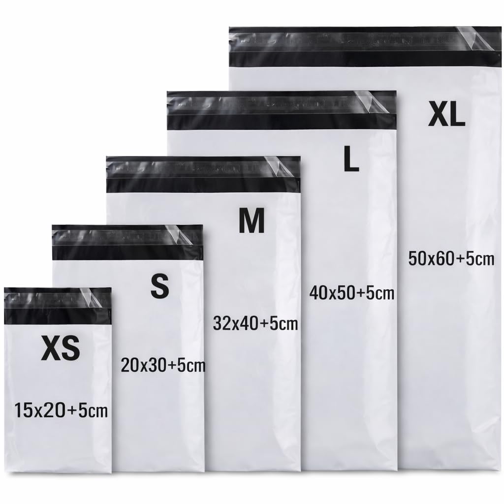Bolsas para Envíos Autoadhesivos 32x40+5cm, 100 Unidades, Blancas, Impermeables e Resistentes, Plástico Reciclado, Sobres para envio de ropa y de embalaje(M 32X40+5CM)