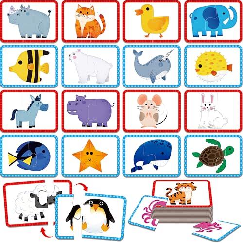 48 Animal Memory Matching Puzzles with Error-Correction, Self-Correcting Puzzle Match Game Educational Learning Activities for Toddlers Kindergarten, Animal-Themed Learning Games Toys for 3 Years Old