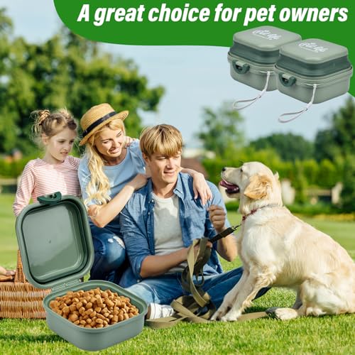 KINGOZOYI Tragbarer Faltbare Hundenapf, Hundenäpfe 400+400ml, 2 in 1 Futternapf Reisenapf Hunde mit Deckel und Karabiner für Hund und Katze, auf Reisen Oder zu Hause - Grün