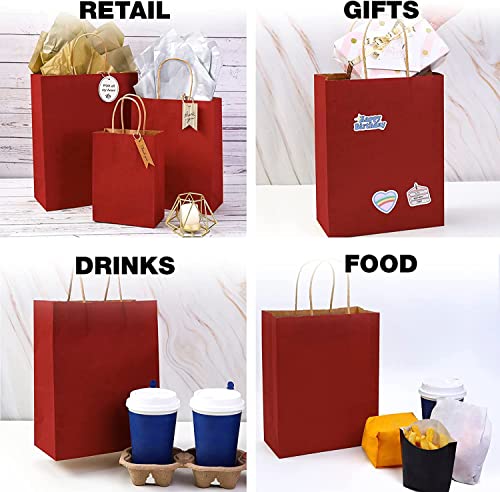 Image of Gift Bags, Red Paper Bags - 10 pcs 8x4x10 inch Small Return Gift Bag with Handles for Birthday, Party Favor- Craft Totes-Paper Carry Bags- Gift Covers (Pack of 10)