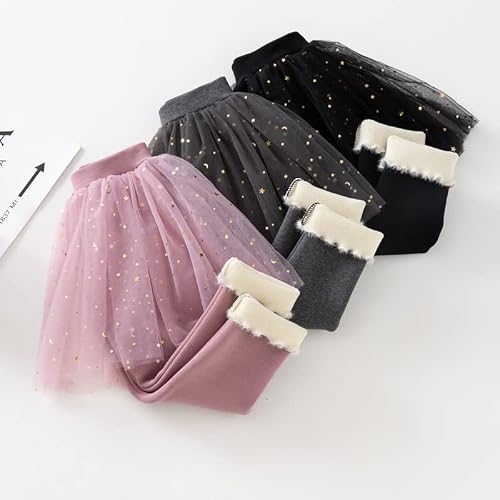 Plustrong Kids Girls Fleece Lined Leggings With Ruffle Tutu Skirt Pants (Pink,6-7T) #TOP6