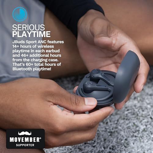 Image of JLab JBuds Sport ANC 4 Active Noise Cancelling Earbuds - True Wireless Running Earphones, Bluetooth Sports Headphones, 60 H Playtime In Ear Buds for Gym, IP66, USB-C Charging Case, Graphite