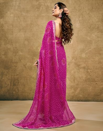 Image of SIRIL Women's Georgette Bandhani Printed Saree, Traditional Wedding Sarees For Women With Unstitched Blouse Piece
