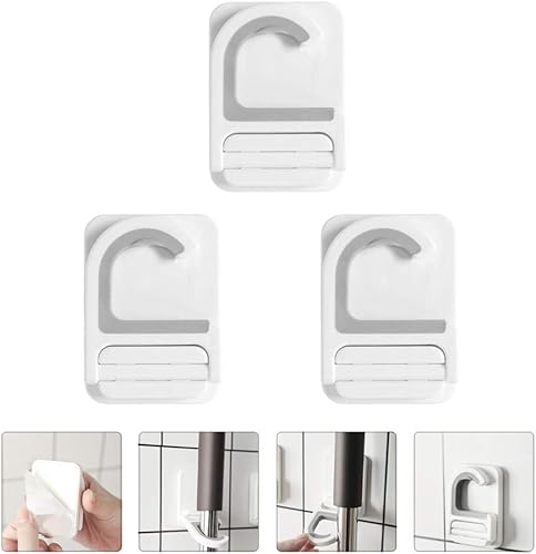 Miniatura 6 de Cabilock Soporte de fregona 3 unids Multifuncional Portacargas Punch- Ganchos de escoba Prácticos Clips de fregona Colgad