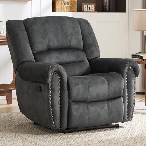 Image of CANMOV Manual Recliner Chair, Classic and Traditional Fabric Recliner Chair with Comfortable Arms and Back Single Sofa for Living Room, Grey