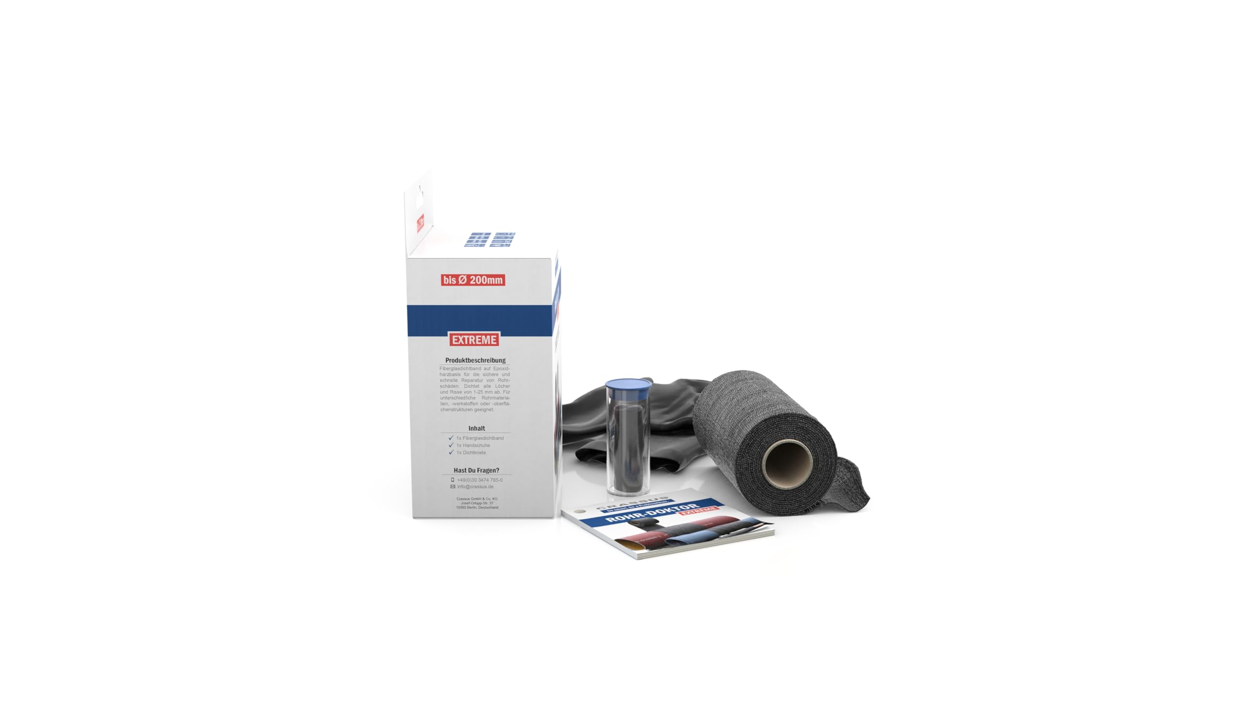 Crassus Doctor Extreme CRA70107 - Kit de reparación de tuberías (hasta 200 mm), color negro
