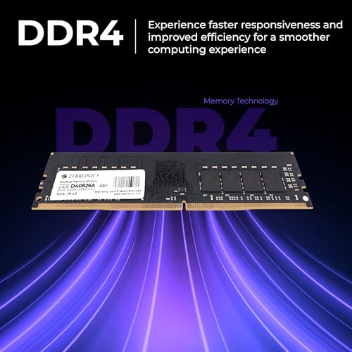 Image of Zebronics 8GB DDR4 RAM for PC, 2666MHz, 4bit Architecture, Low Power Consumption, High Stability Performance (D40826A)