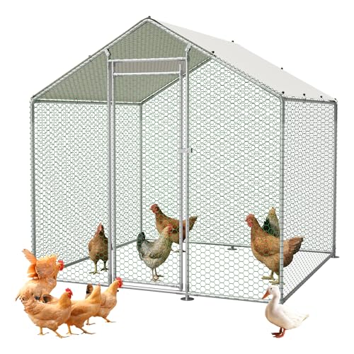 Thanaddo Hühnerstall Metall Freilaufgehege, 2x2 m Freilaufgehege Hühner mit PE-Tuch, Verzinkter Stahl Kleintierstall mit Riegelsystem-Tür für Hühner Haustierkäfig Hühnerkäfig Kleintiere Garten