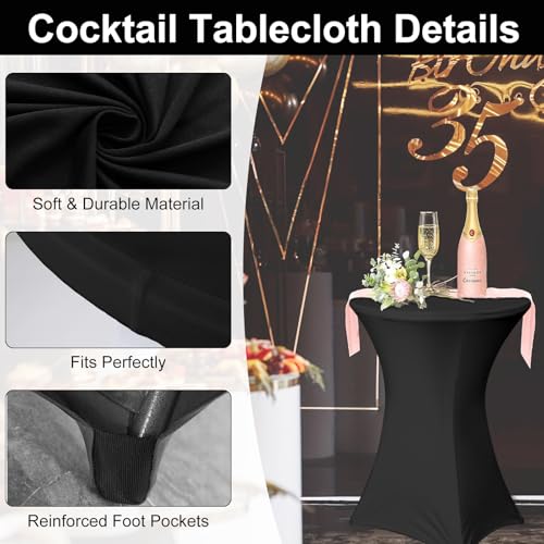 AMFUN 2er-Set Stretch Stehtisch Hussen, Stehtisch Hussen, Verstärkung im Fußbereich, Quadrat Ecken Stehtischhussen für Bar, Hochzeit, Cocktail-Party, Bankett, Stretch（80×110cm,Schwarz）