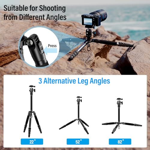 SIRUI Lightweight Carbon Fiber Travel Tripod, 52" Compact Camera Tripod with 360°Ball Head Kit, Detachable Center Column, Max Load 13.23lbs/6kg, Traveler 5CX