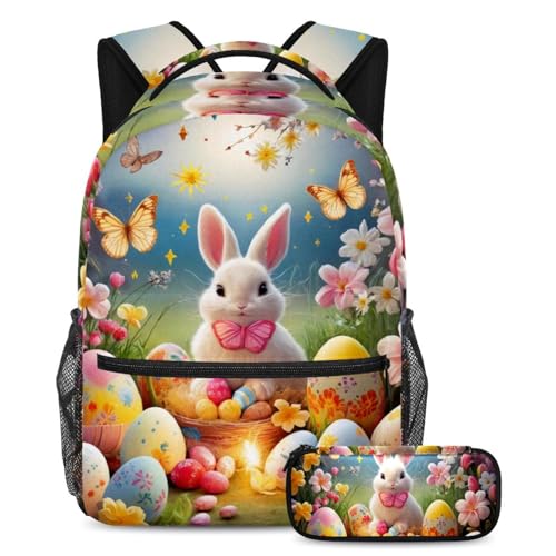 Cartables et sac à dos œuf de lapin de Pâques multicolore avec trousse