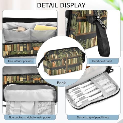 Image of Bookshelf Print Big Capacity Pencil Pen Case Large Pencil Pouch | Portable Multi Compartment Zipper Pencil Bags Stationery Storage for Men Women College Office