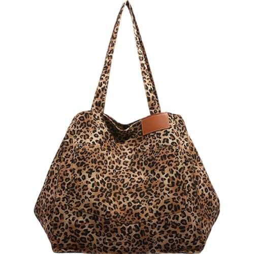 Brxmpn Fourre-Tout Imprimé Léopard, À Main en Toile, À Bandoulière Grande Capacité pour Femme, Hobo Tendance pour L'école, Le Travail Le Shopping