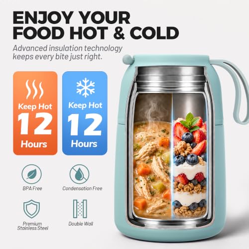 Image of Insulated Food Jar for Hot Food 17 oz Soup Thermal Food Containers for Lunch, Triple Layer Insulation Stainless Steel Food Jar with Spoon