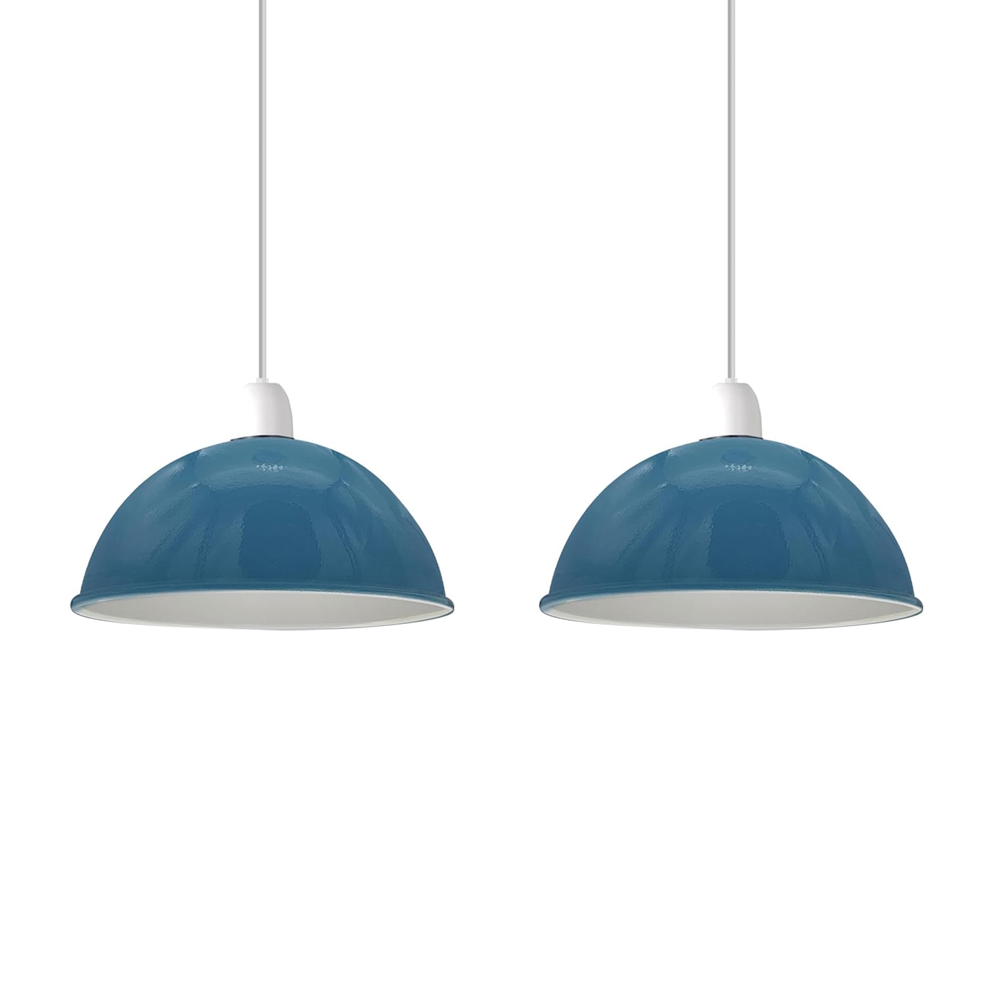 Modern Painted Ceiling Light Shade, Industrial Metal Lamp Shades, Non Electric Bulb Guard Vintage Lampshade for Kitchen, Living Room, Bedroom (Cyan Blue - 40cm Dome - 2 Pack)