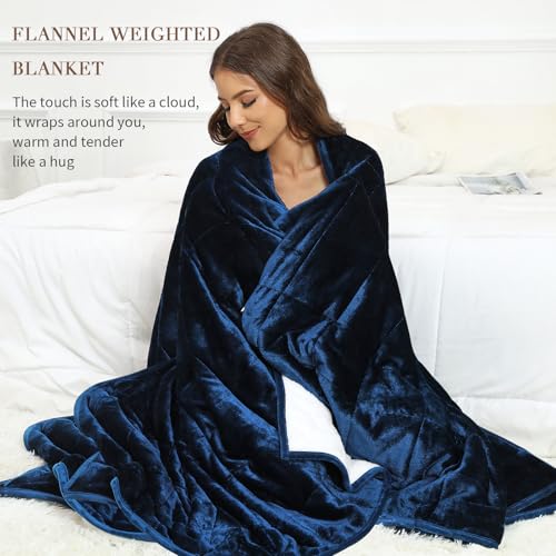 Image of Alomidds Weighted Blanket Twin Size 15lbs 48x72 inches, Sherpa Weighted Blankets for Adults,Fluffy Warm Sherpa & Cozy Soft Flannel Snuggle Thick Heavy Blanket Great for Calming and Relax, Navy