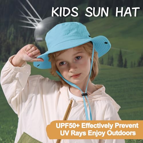 Image of Outdoor Kids Sun Hat UPF 50+ Quick Dry Foldable Bucket Hat Lightweight Adjustable Fishing Safari Hat for Girls and Boys