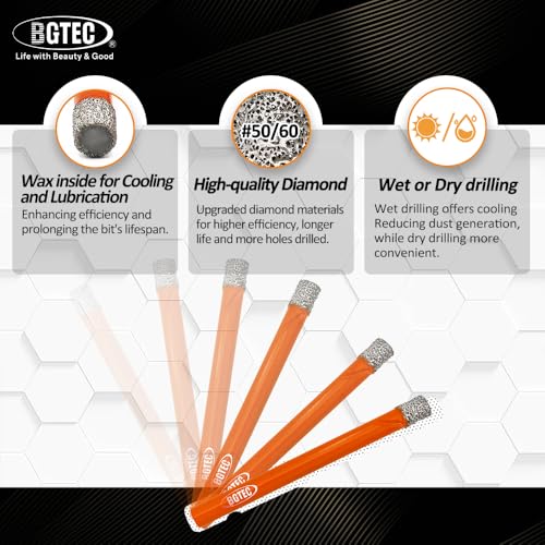 Dry Diamond Drill Bit Set,BGTEC 5pcs 12mm Hole Saw for Granite,Marble,Masonry, Concrete, Tile/Ceramic, Glass, Hard Plastic,Vacuum Brazed Diamond Core Drill Bit Kit 5 Dry Diamond Drill Bit Set,BGTEC 5pcs 12mm Hole Saw for Granite,Marble,Masonry, Concrete, Tile/Ceramic, Glass, Hard Plastic,Vacuum Brazed Diamond Core Drill Bit Kit - Image 5