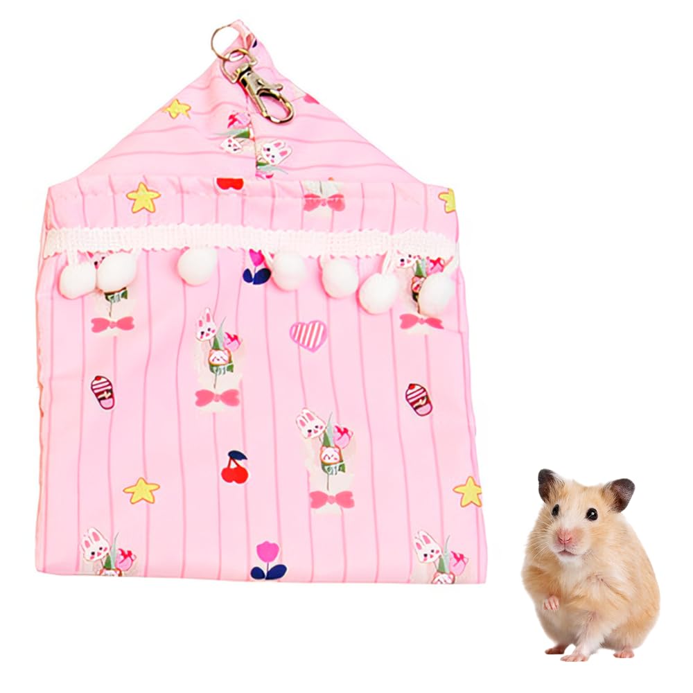 MiOYOOW Hanging Hamster Pouch Bed, Cute Cartoon Washable Warm Comfortable Sugar Gliders Sleeping Pouch with Hook for Small Animal, Rats, Ferrets, Squirrels