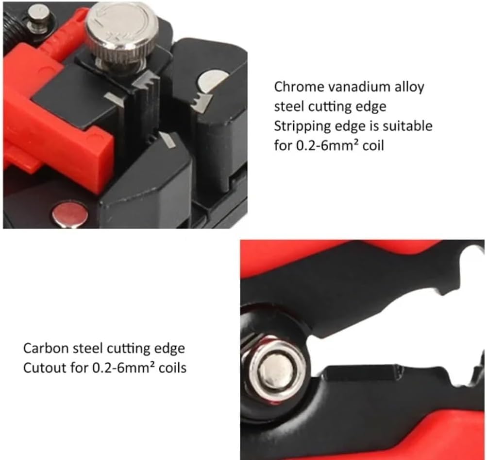 Automatic Wire Stripper, 3 in 1 Self-Adjusting Wire Cutter For Electrical Wire Stripping, Cable Cutting, Crimping Tool from 10-24 AWG Red - Image 4
