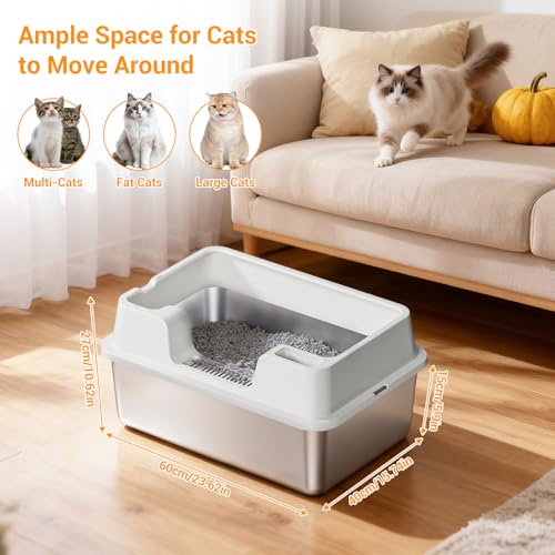 Arenero grande para gatos 24.6 pulgadas beige semi cerrado miniatura 6