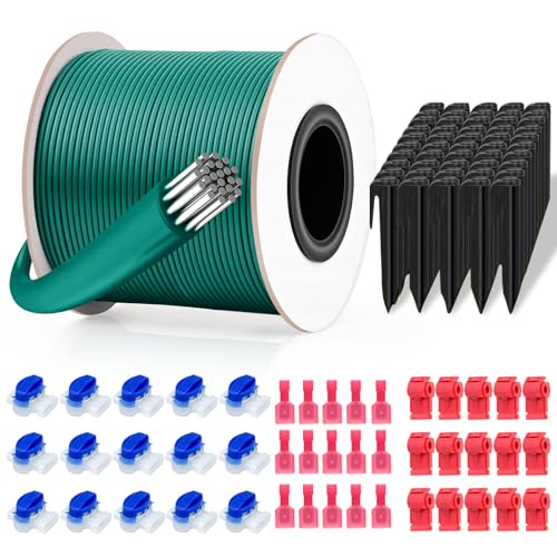 Cable Delimitador Robot Cortacesped 100m + 50 Piquetas + 15 Conectores Cable + 15 Terminales Conexión, Cable Perimetral, Compatible con Gardena, Bosch, Husqvarna, Worx y Más - Ø2,7 mm