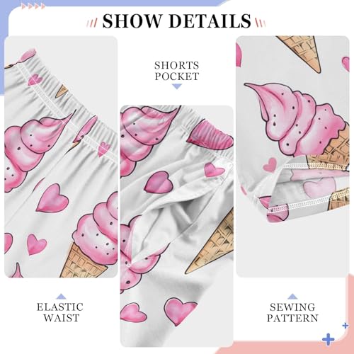 Ice Cream Pink Pattern Pajama Pants Lounge Sleep Pants Elastic Waist Long Pajama Bottoms with Pockets for 6-14 Years4