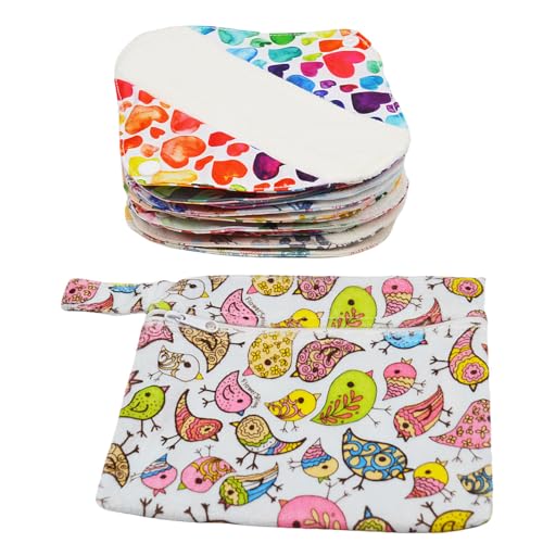 Image of 12 Pieces Cloth Menstrual Pads,Reusable Sanitary Pads,Size 8 inch Panty Liner,Unscented