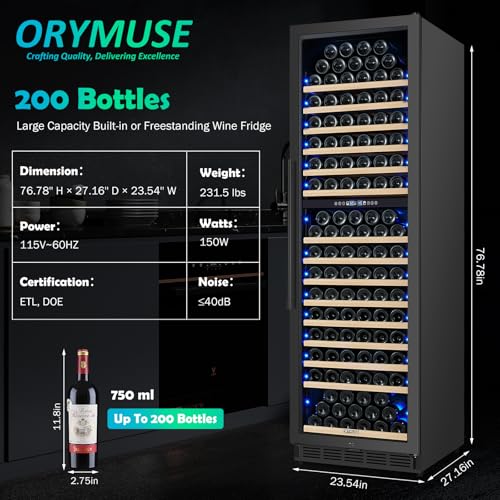 200 Bottle Dual Zone Wine Fridge – 24 Inch Large Capacity Wine Cooler Refrigerator Freestanding/Built-In with Upgraded Compressor, Low-Noise Wine Cellar & Intelligent Temperature Control - Black - Image 3