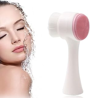 فرشاة تنظيف الوجه اليدوية 2 في 1، فرشاة وجه مزدوجة الجوانب من السيليكون لتقشير المسام العميقة والتدليك، بشرة مشرقة ومنعشة (بينك)