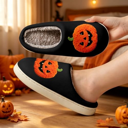 Halloween Pumpkin for Women Ladies House Fuzzy Slippers Winter Warm Shoes - image 2