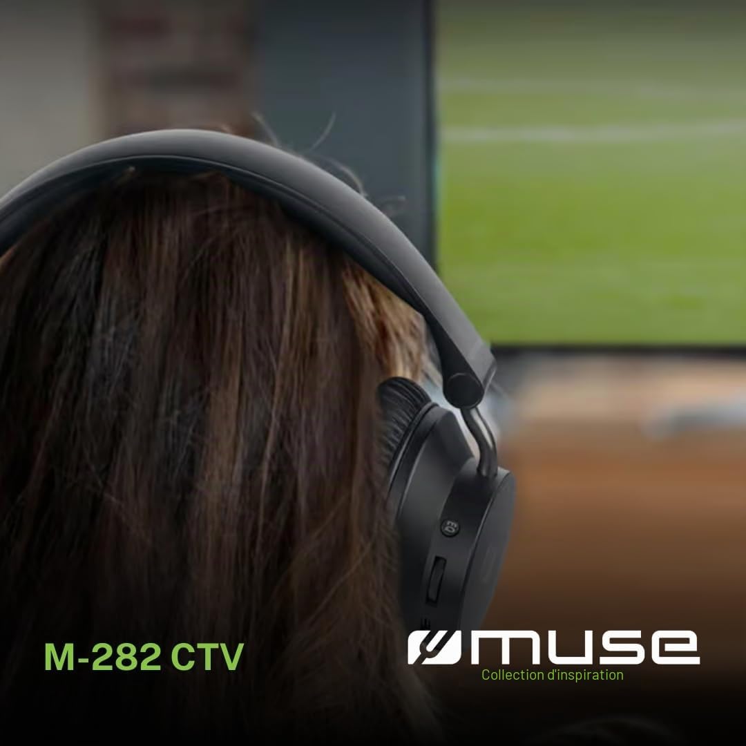 MUSE M-282 CTV Casque TV avec émetteur et Station de Charge | Confort sonore sans Fil avec 20 h d'autonomie, égaliseur & entrée Optique