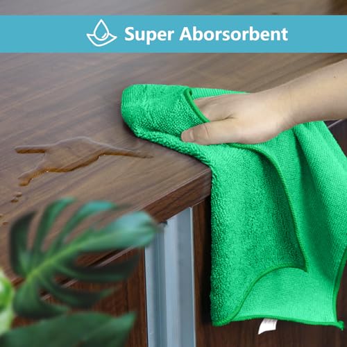 Image of HOMEXCEL Green Microfiber Cleaning Cloth, 8 Pack Cleaning Towels for Kitchen, Lint Free, Scratch-Free, Highly Absorbent, and Reusable Cleaning Rags for House, Window and Glass, Cars, 11.5 X11.5 inch
