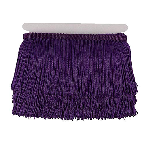 KOLIGHT 10yards Width 6inch Polyester Lace Tassel Fringe Trim Decoration for Latin Dress Stage Clothes Lamp Shade (Purple)