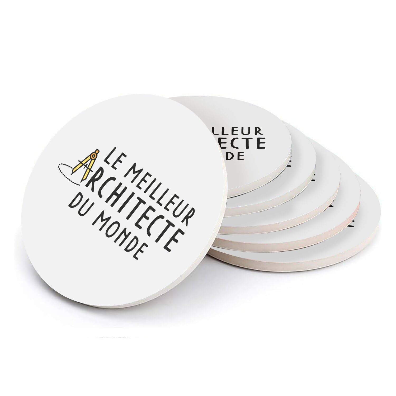 Sous verre ronds en céramique Le Meilleur Architecte du Monde - Lot de 6 dessous de verre 108mm