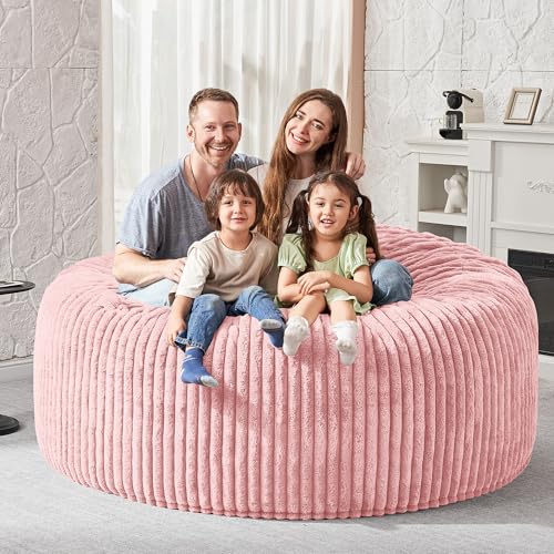 Image of HABUTWAY 6FT Bean Bag Chair, 6' Large Bean Bag Chairs for Adults with Removable Stripe Plush Cover, Memory Foam Beanbag Chair for Living Room Bedroom Dorm,Tender Pink