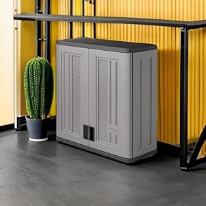 Suncast 4 Cubic Feet Resin Single Shelf Garage Wall Storage Cabinet, Platinum Suncast 4 Cubic Feet Resin Single Shelf Garage Wall Storage Cabinet Platinum