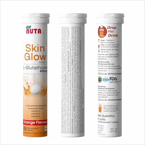 Image of Glutathione Effervescent Tablets | L-Glutathione + Vitamin C for Skin Brightening & Radiance | Orange Flavor | for Men & Women | 15 Tablets