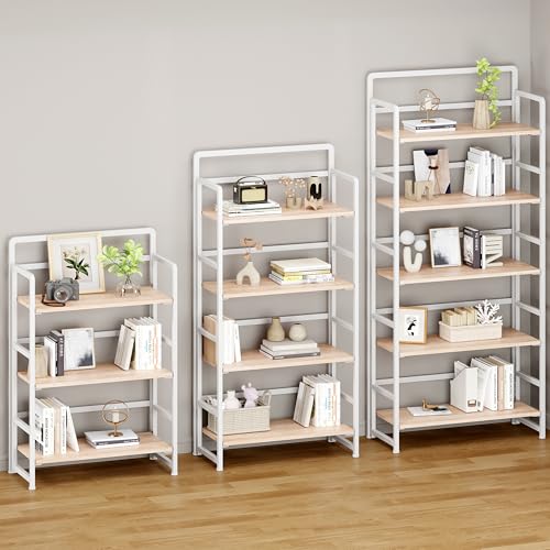 Folding Bookshelf 4 Tiers,No Assembly,Vintage Wood Bookcase Storage,Beige by THKKY - Used condition - Image 5