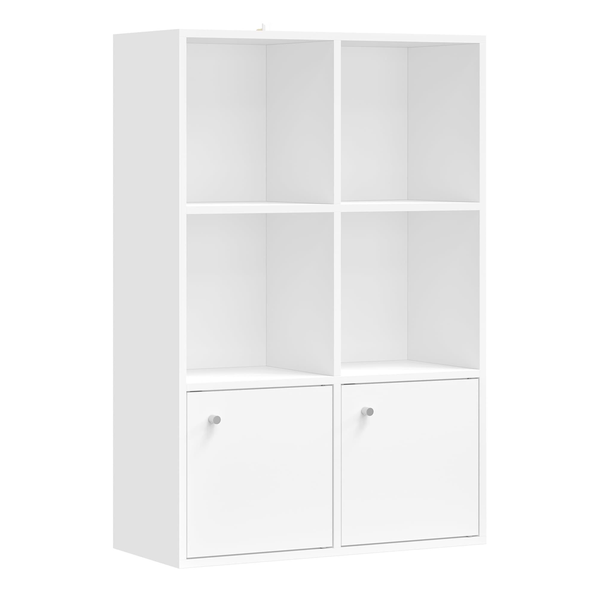 VASAGLE LBC506WB01 3 Tier Bookcase Storage Shelf, 29 x 66 x 97 cm, 2 Compartments with Doors, for Living Room Study Dining Room, White Cloud LBC506WB01