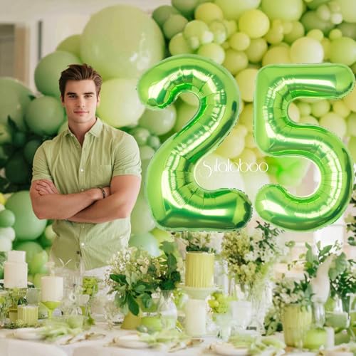 Image of 40 Inch Green Number 25 Balloon Lime Big Large Helium Number 0-9 | Giant Digital 25th Foil Mylar Party Balloon for Birthday Party Anniversary Graduation Decorations