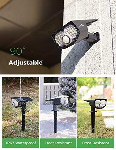LITOM 30 LEDs Solar Motion Sensor Landscape Spotlights, IP67 Waterproof Outdoor Solar Powered Security Wall Light 3 Modes Solar Landscaping Lighting for Yard Garden Garage Pool Patio 4 Pack Cold White