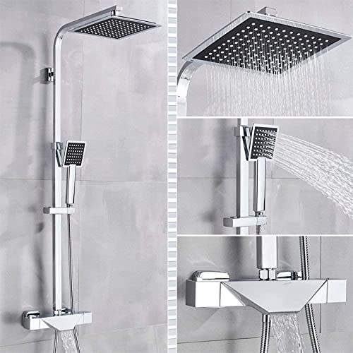 Système de douche thermostatique noir mat avec mitigeur de baignoire mural et pommeau pluie