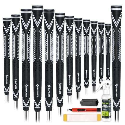 SAPLIZE High-Performance Rubber Golf Grips, High Shock Absorption, Non-Slip, 13 Grips with All Kits, Midsize, White, CC10 Golf Club Grips