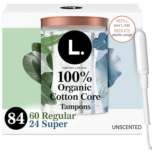 L. Cotton Tampons Regular/Super Absorbency Multipack, Contains an Organic Cotton Core, Made Without Synthetic Pesticides, or Fragrances, 84 Count (2 Packs of 42)