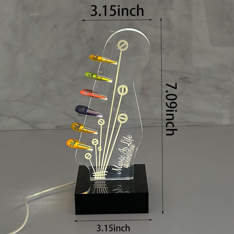 Light Up Guitar Pick Holder Acrylic Guitar Pick Display Acrylic Electric Guitar Headstock Shaped Pick Holder Guitar Pick Case Luminous Pick Storage Rack, For Music Lovers Guitar Players