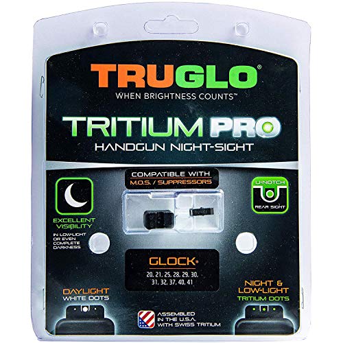 Image of TRUGLO Tritium Pro Night Sights, Compatible with Glock Handgun Models | Compact Durable Glow-in-The-Dark Front & Rear Gun Sight Set with Focus Lock Front Ring