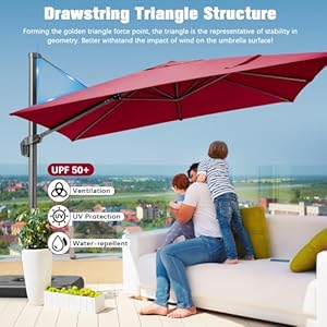 HOTIME10x10ft Patio Umbrella Outdoor Cantilever Umbrella Aluminum Offset 5 Position Height Design Water Repellent and UV Protective Canopy Ideal for Pool Patio Business Sunshade