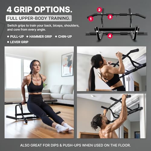 DMoose Pull Up Bar for Doorway - Chin Up Bar with No Screwing & No Slipping Hanging Bar with Padded Handles for Strength Training, Door Frame Pullup Bar with Installation Guide (Black) - image 8